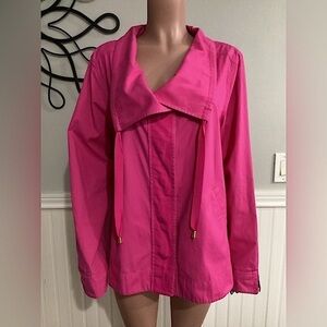 Crown & Ivy Pink Button Front Jacket with Zipper Back Detail Hi Lo Hem size XL